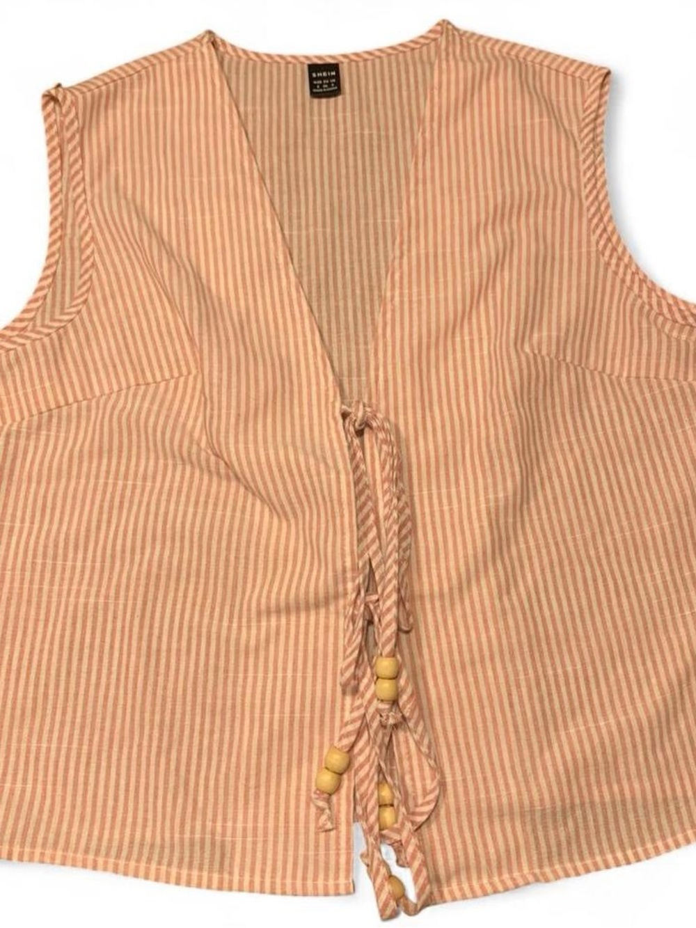 Peach-Stripe Tie-Front Sleeveless Tank